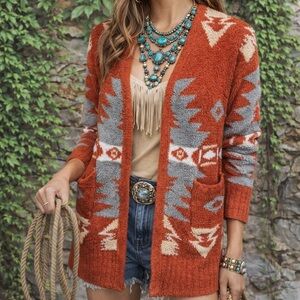 WATM & COZY Southwest Style Open Cardigan, S